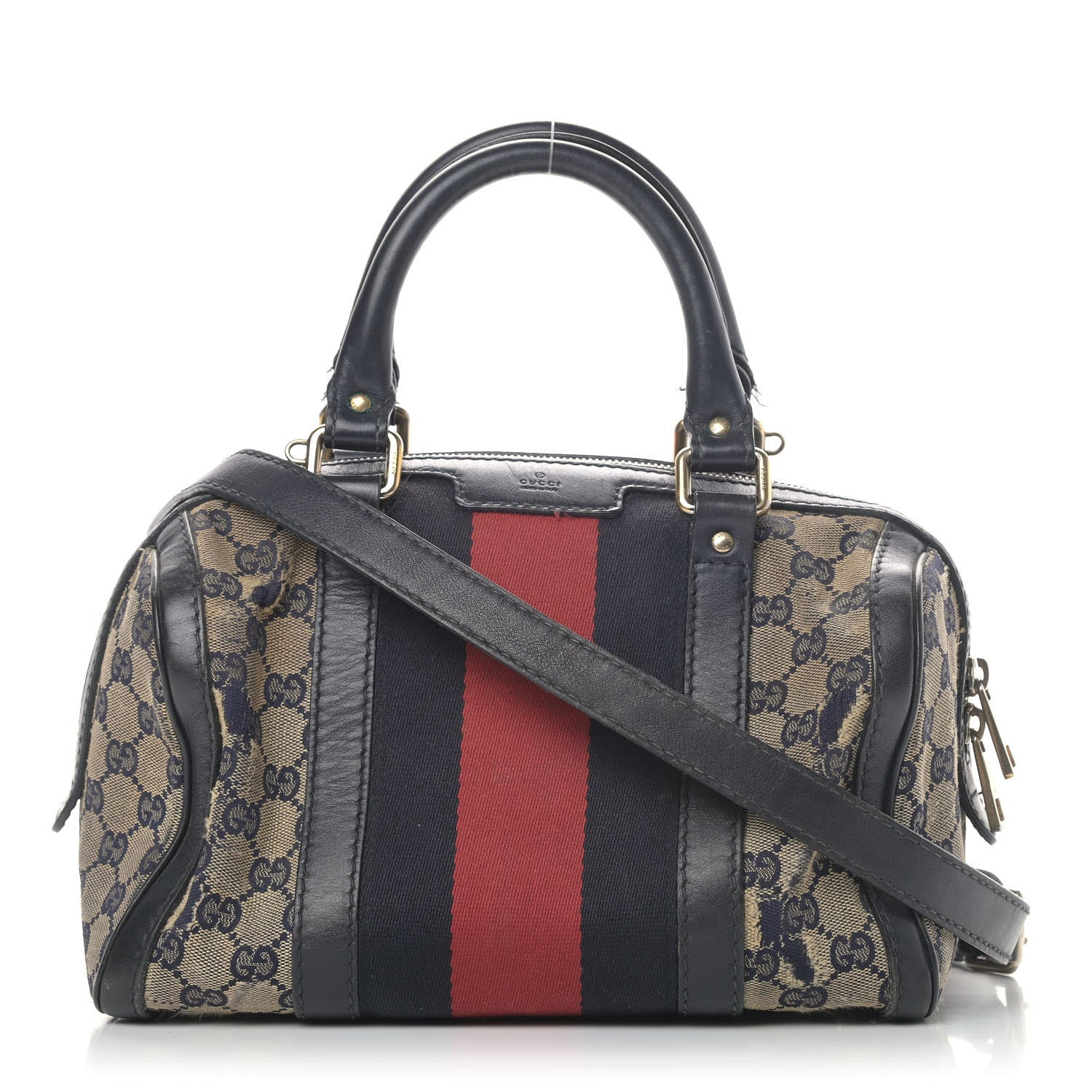 Gucci Monogram Vintage Web Small Boston Navy 1 of 11