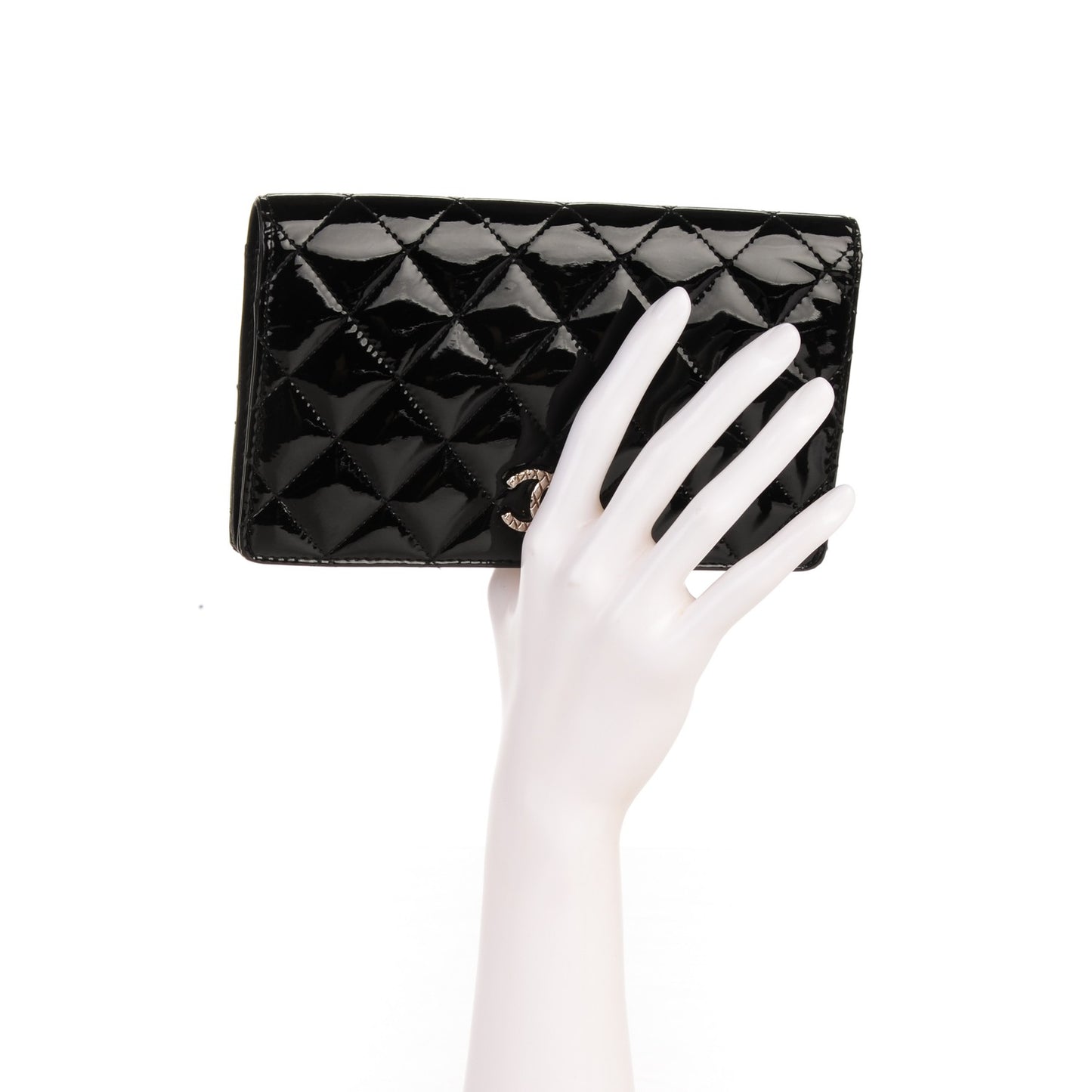Patent Quilted Brilliant Yen Wallet Black