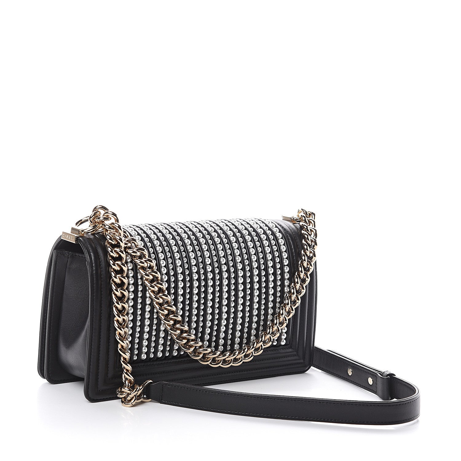 Chanel Calfskin Pearl Medium Chanel Pearls Boy Flap Black 2 of 9
