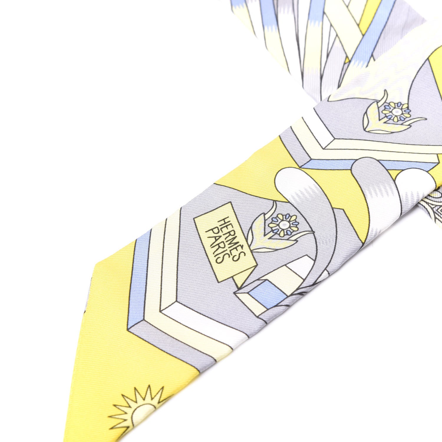 Hermes Silk La Source de Pegase Twilly Jaune Vif Gris Perle 2 of 3
