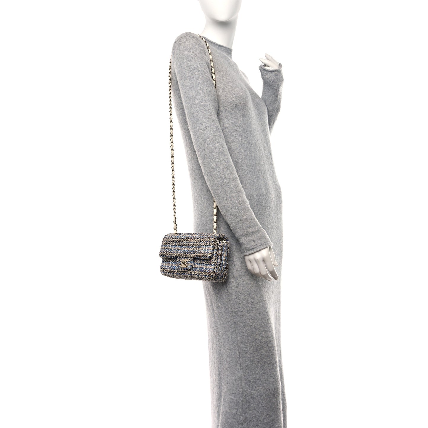 Tweed Quilted Mini Rectangular Flap Blue White