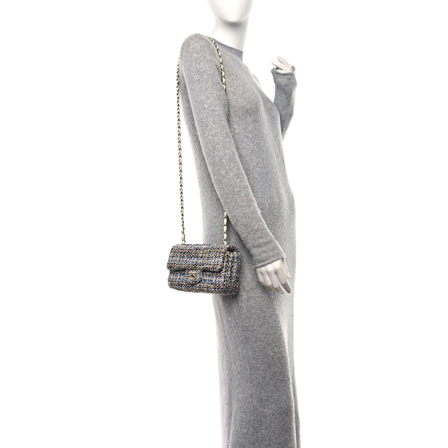 Chanel Tweed Quilted Mini Rectangular Flap Blue White 2 of 12
