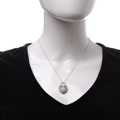 Tiffany 18K White Gold Diamond Filigree Heart Pendant Necklace 2 of 6