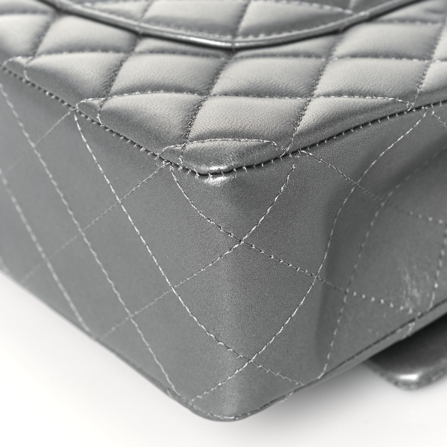 Metallic Lambskin Quilted Medium Double Flap Silver