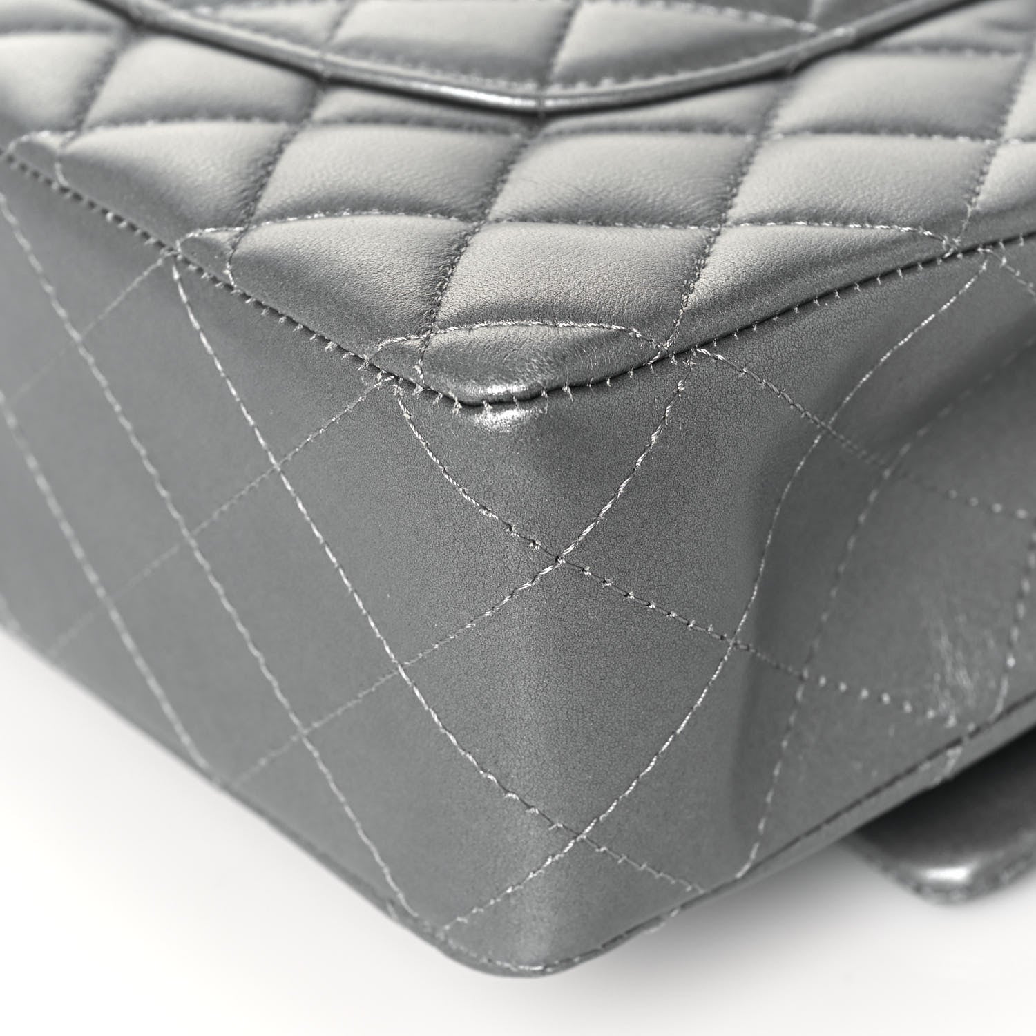Chanel Metallic Lambskin Quilted Medium Double Flap Silver 12 of 14