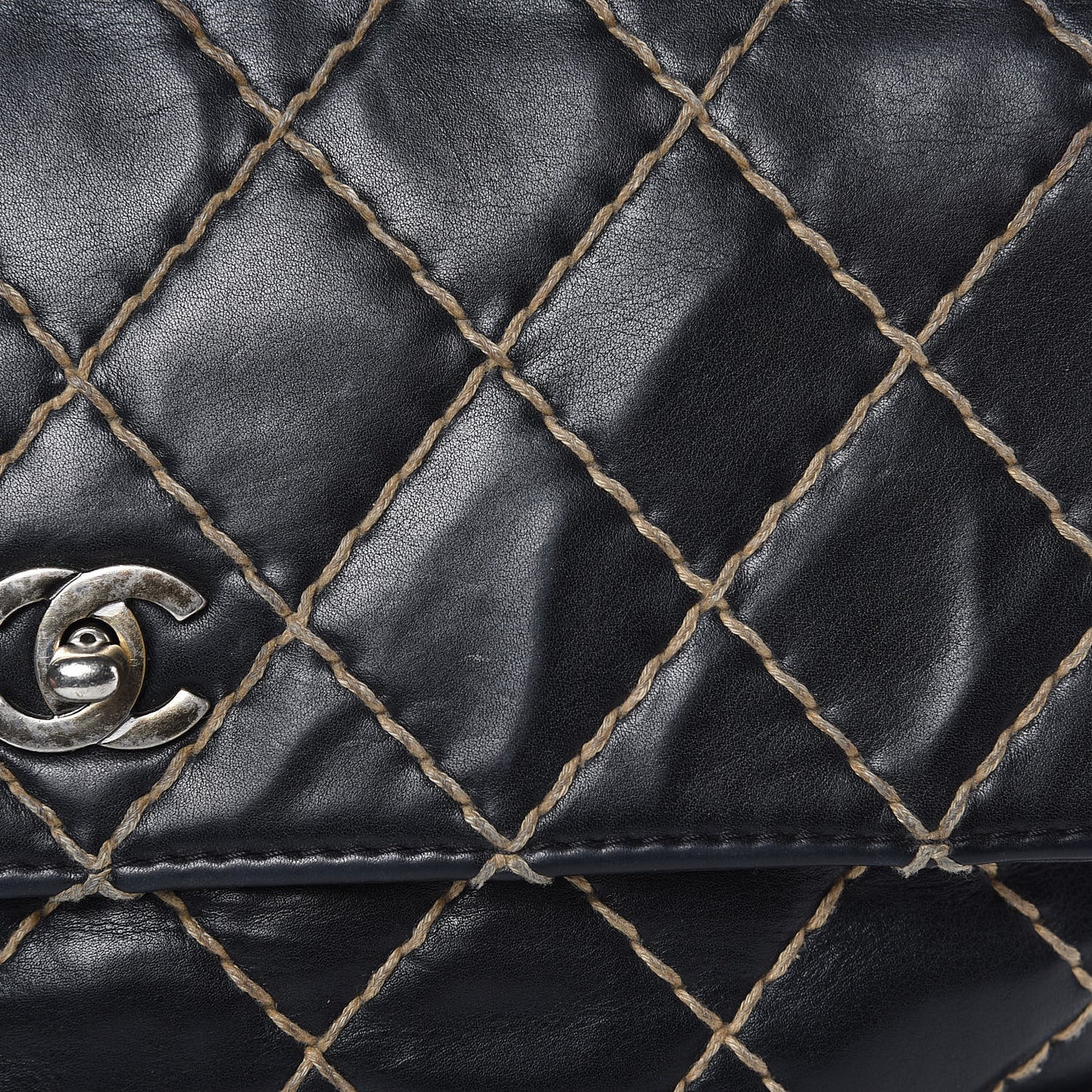 Calfskin Wild Stitch Jumbo Flap Black