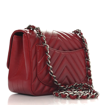 Chanel Caviar Chevron Quilted Mini Square Flap Red 3 of 11
