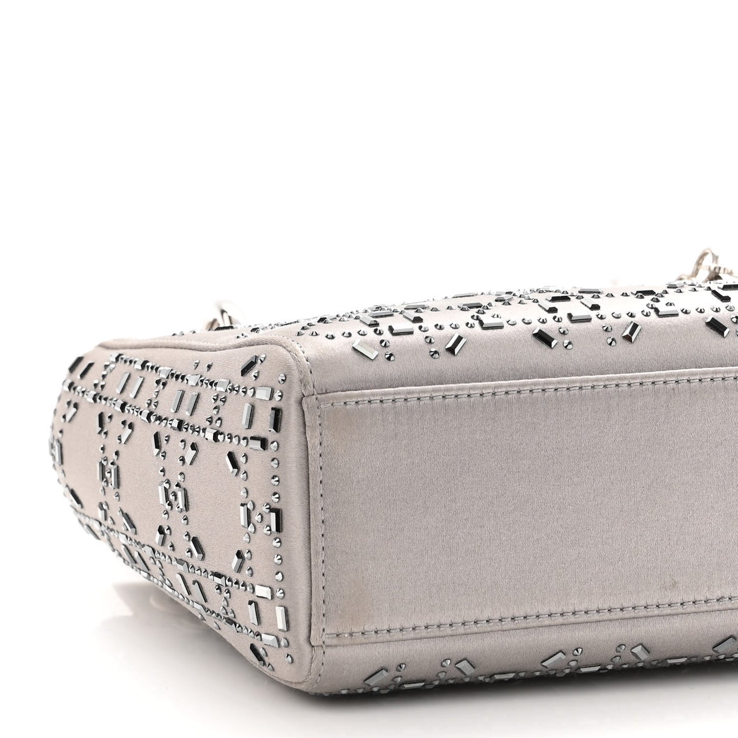 Satin Crystal Cannage Mini Lady Dior Gray