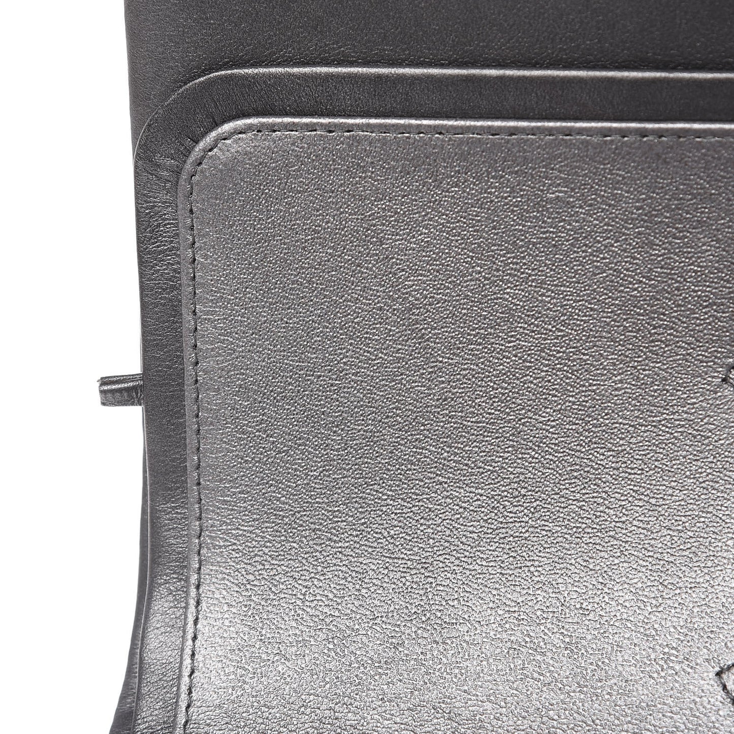 Metallic Lambskin Quilted Jumbo Double Flap Pewter