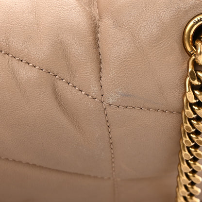 Saint Laurent Lambskin Quilted Toy Loulou Puffer Monogram Chain Satchel Dark Beige 11 of 20
