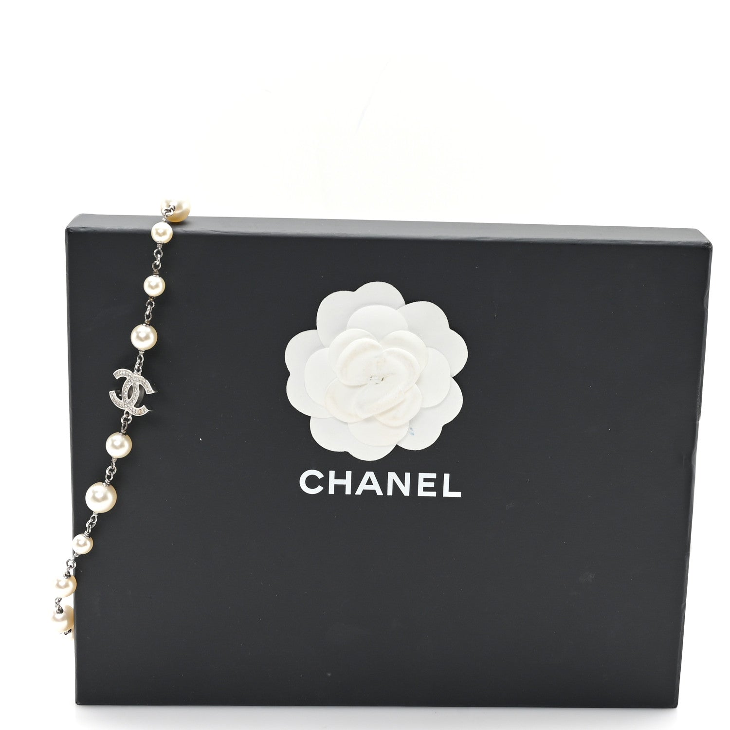 Chanel Crystal Pearl CC Long Necklace Silver 5 of 5