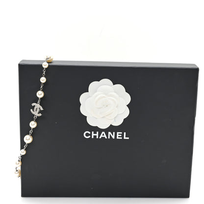 Chanel Crystal Pearl CC Long Necklace Silver 5 of 5