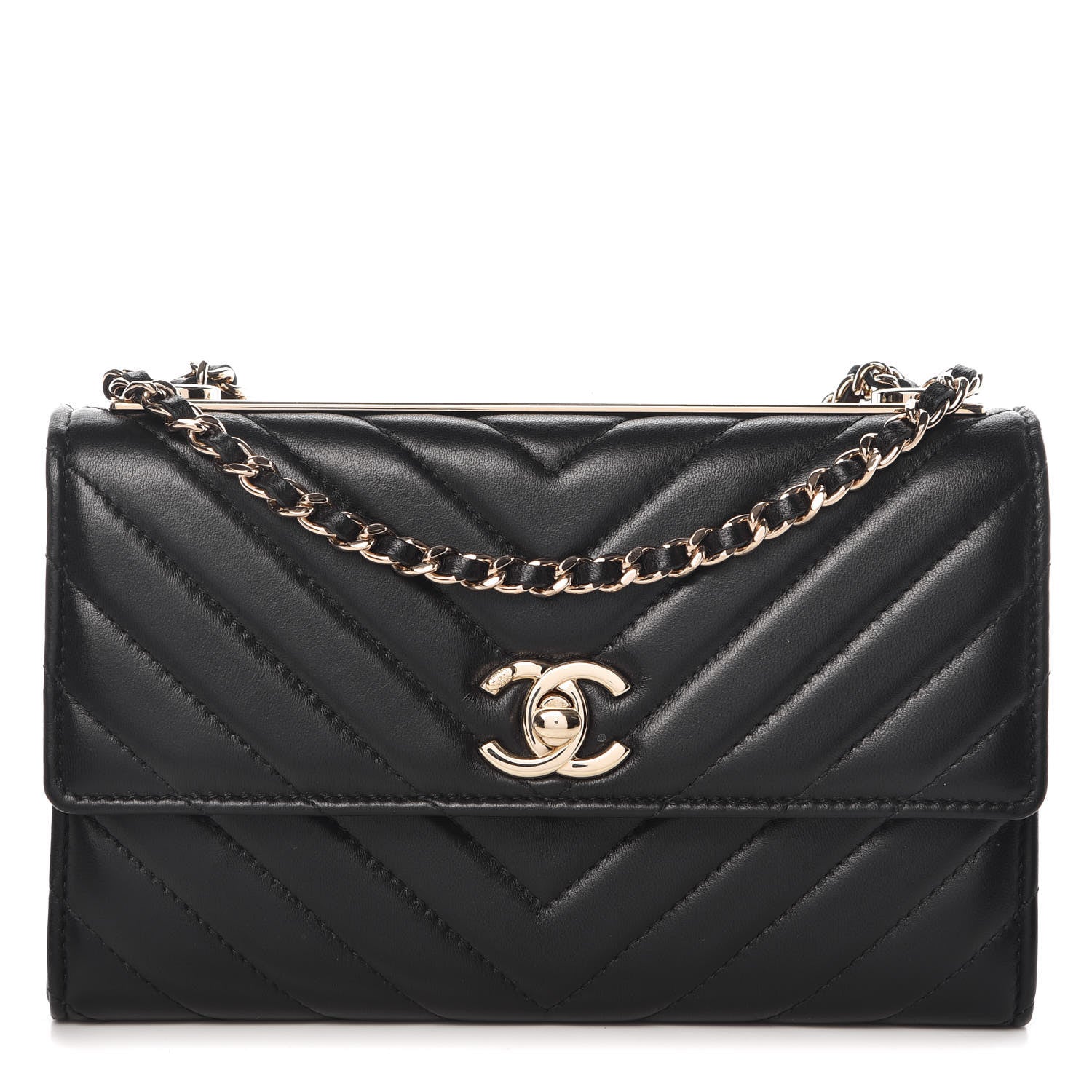 Chanel Lambskin Chevron Quilted Trendy CC Wallet On Chain WOC Black 1 of 11