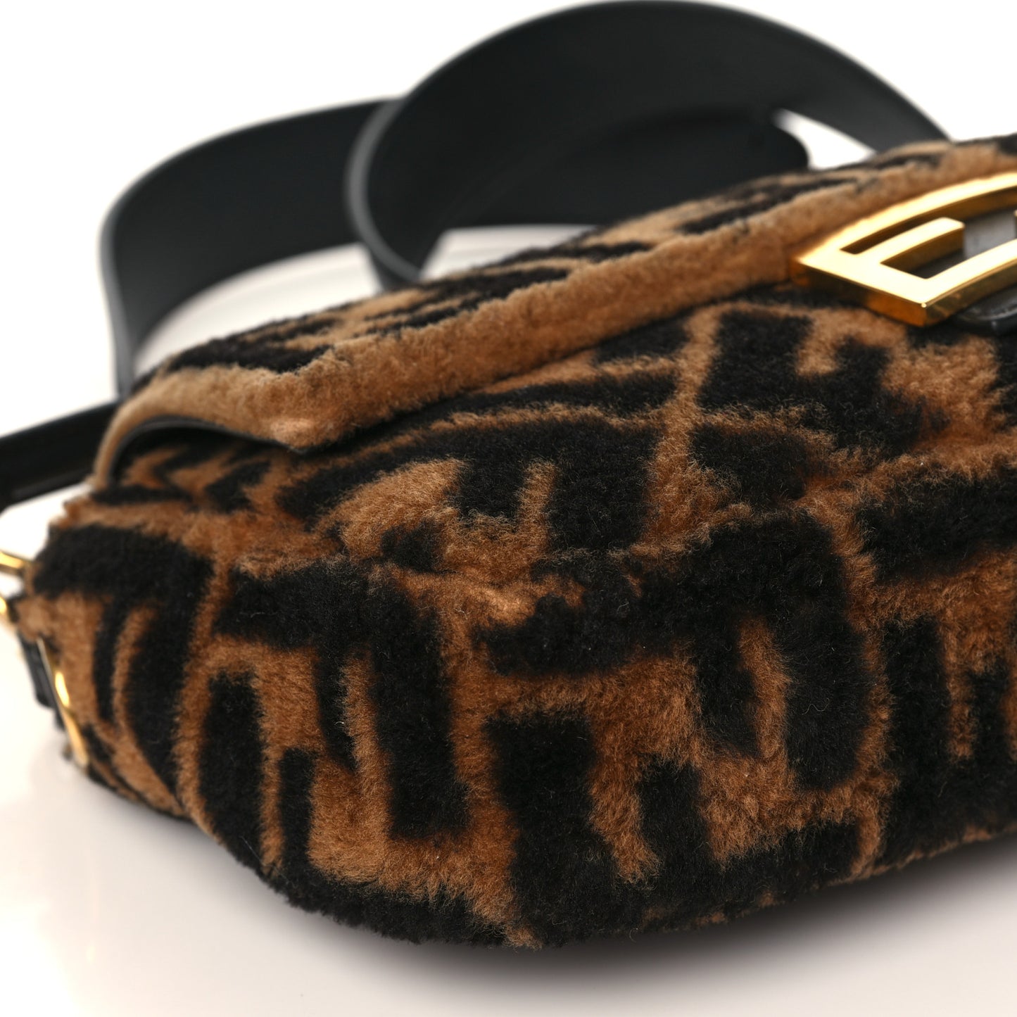 Shearling Vitello Dolce Macro FF 1974 Baguette Tobacco Black