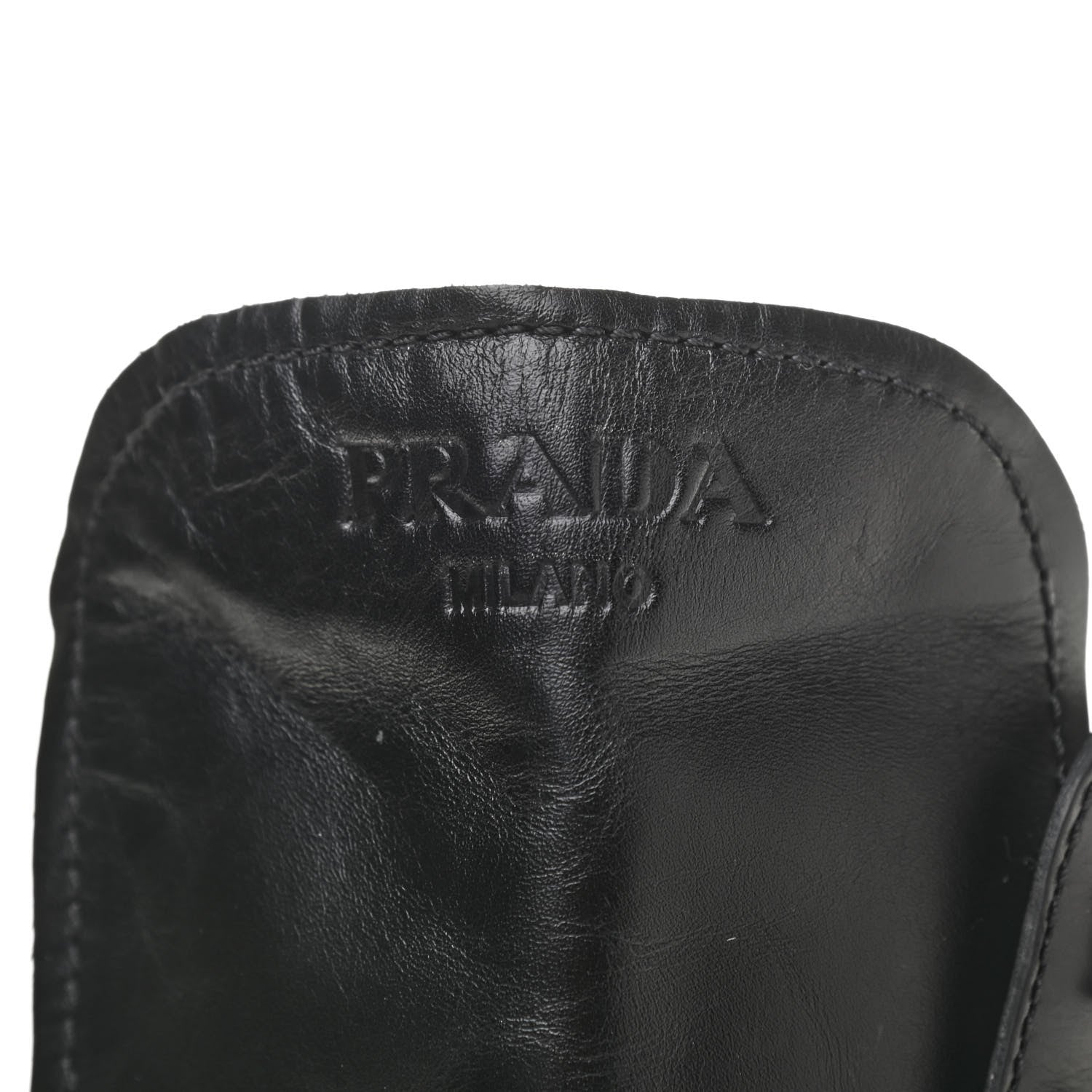 Prada Vitello Lux Nylon Metal Triangle Logo Monolith Pouch Pocket 55mm Tall Combat Boots 39.5 Black 9 of 12