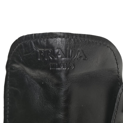 Prada Vitello Lux Nylon Metal Triangle Logo Monolith Pouch Pocket 55mm Tall Combat Boots 39.5 Black 9 of 12