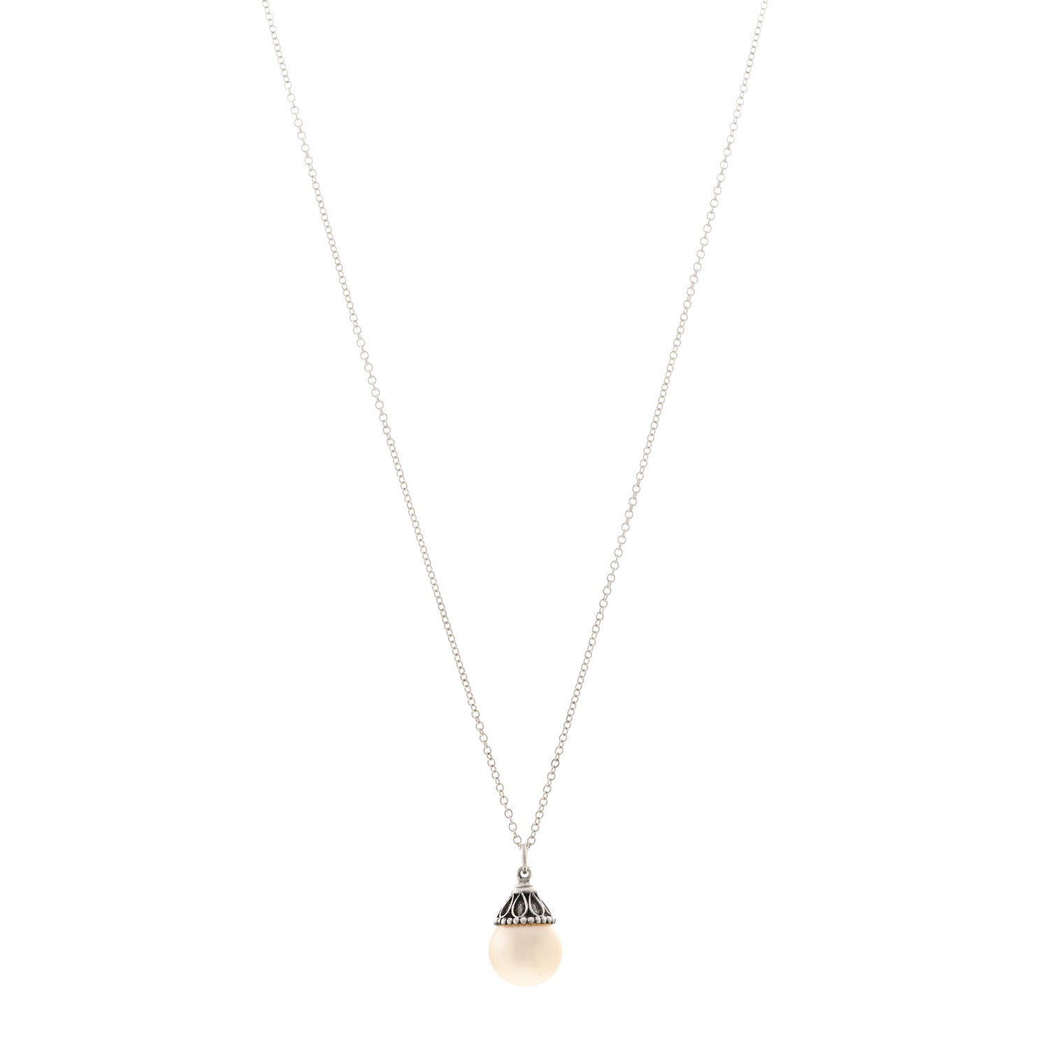 Tiffany Sterling Silver Freshwater Cultured Pearl Ziegfeld Drop Pendant Necklace 1 of 5