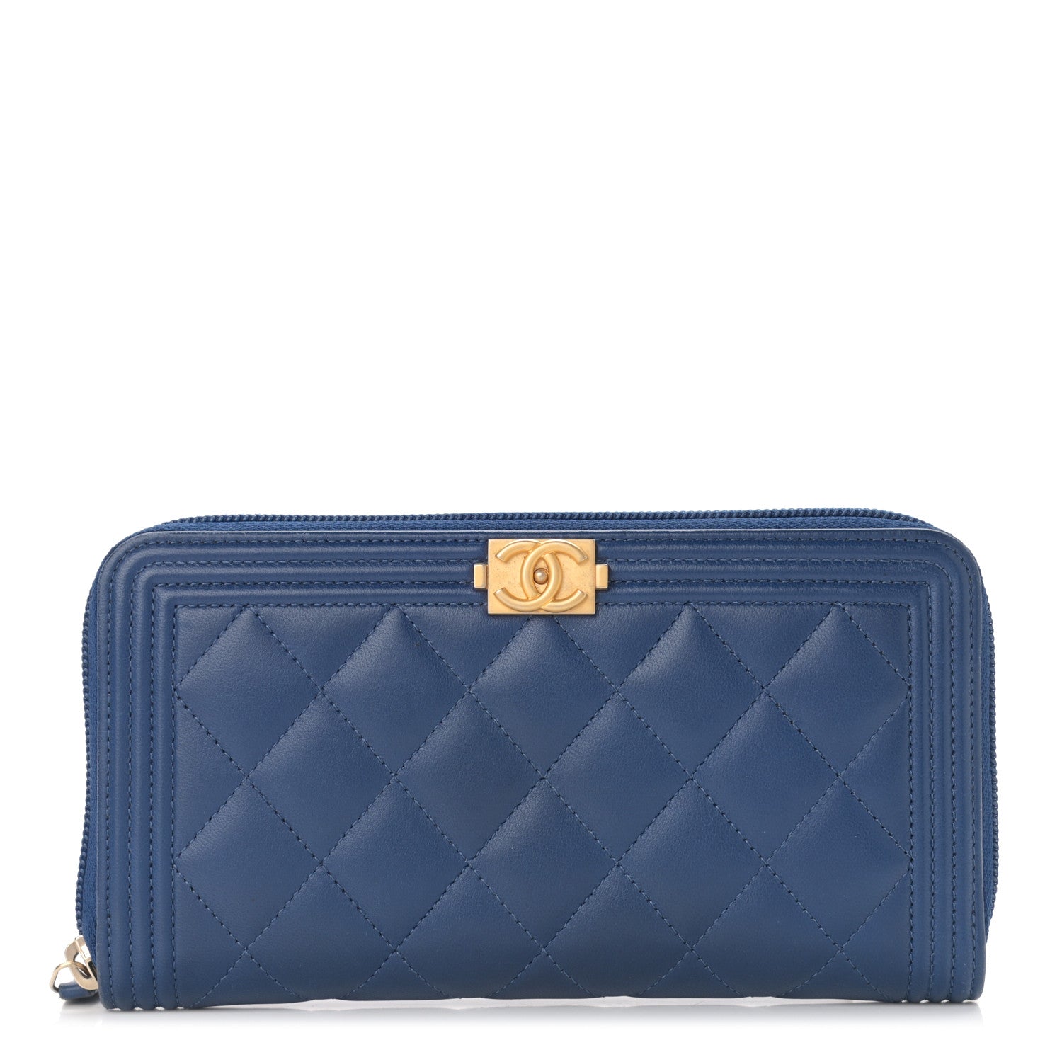 Chanel Lambskin Quilted Boy Zip Around Wallet Blue 1 of 10