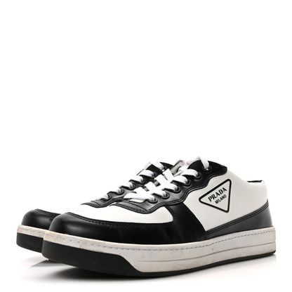 Prada Spazzolato Rois Vitello Soft Triangle Logo Womens Low Top Sneakers 39 White Black 4 of 9