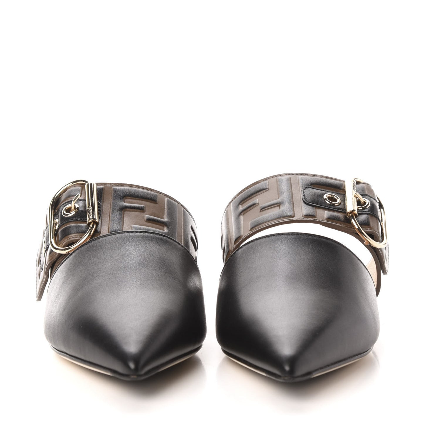 Vitello FF Embossed Buckle Flat Mules 35.5 Maya Black