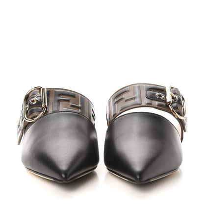 Fendi Vitello FF Embossed Buckle Flat Mules 35.5 Maya Black 2 of 9