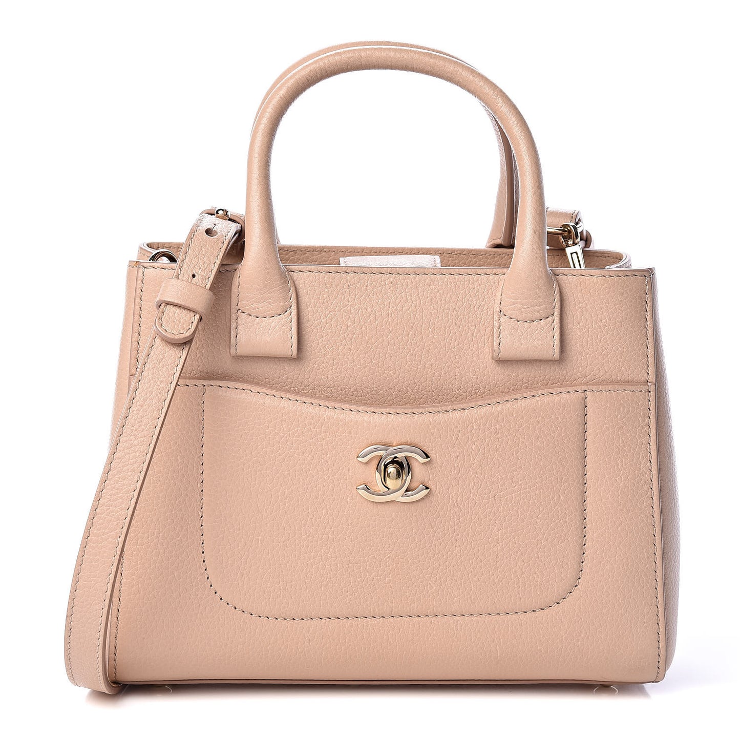 Grained Calfskin Mini Neo Executive Shopper Tote Light Beige