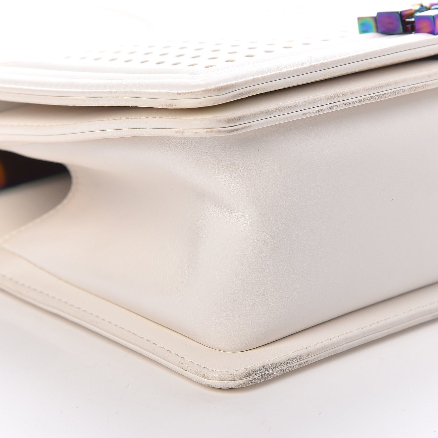 Lambskin LED Iridescent Metal Medium Boy Flap White Multicolor