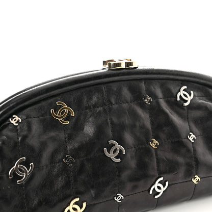 Chanel Calfskin Square Quilted Grommet Embellished Piercing Chic Clutch Black 9 of 15