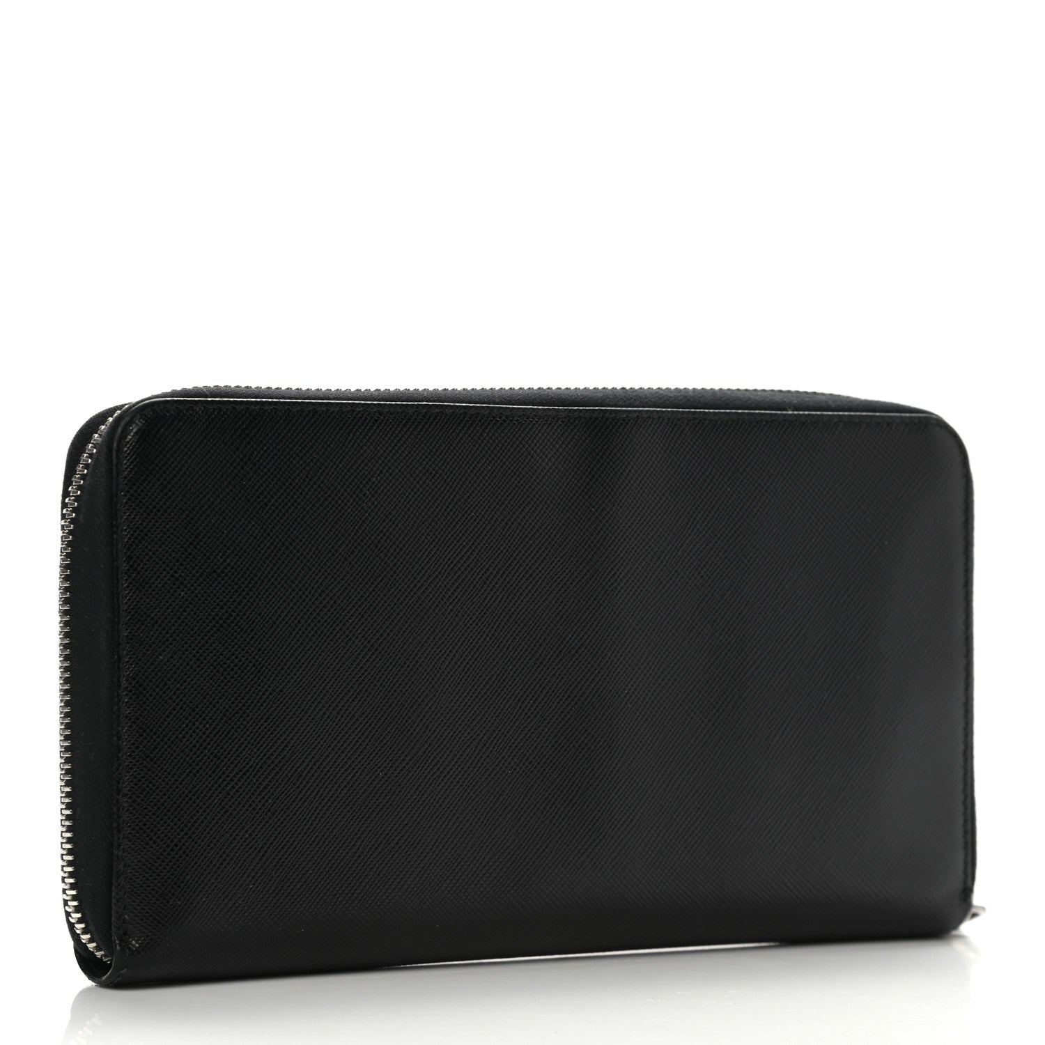 Prada Saffiano Triangle Zip Around Wallet Black 3 of 9