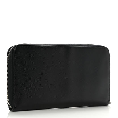 Prada Saffiano Triangle Zip Around Wallet Black 3 of 9