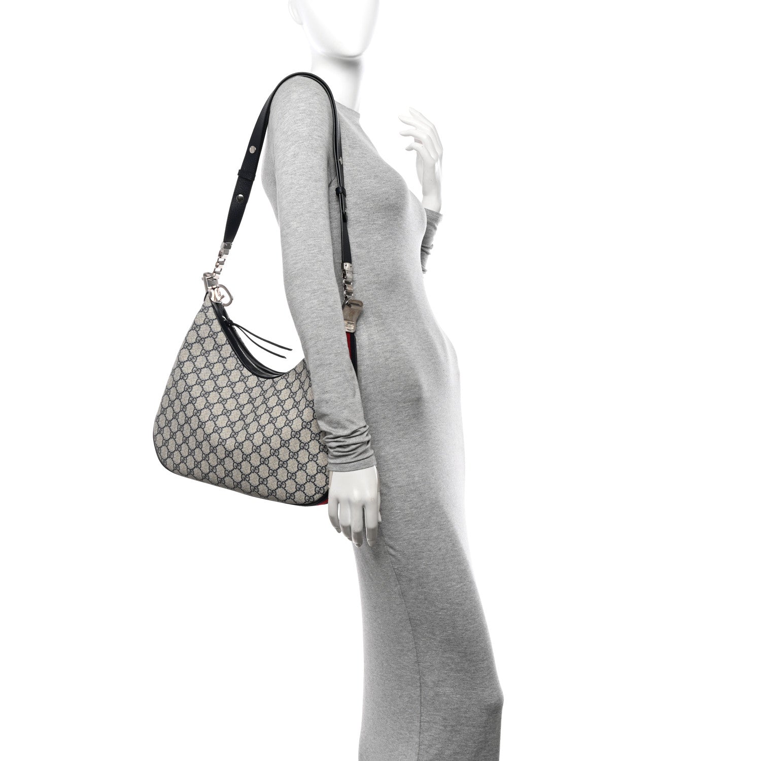 Gucci GG Supreme Monogram Textured Calfskin Web Large Attache Shoulder Bag Beige Blue 2 of 11