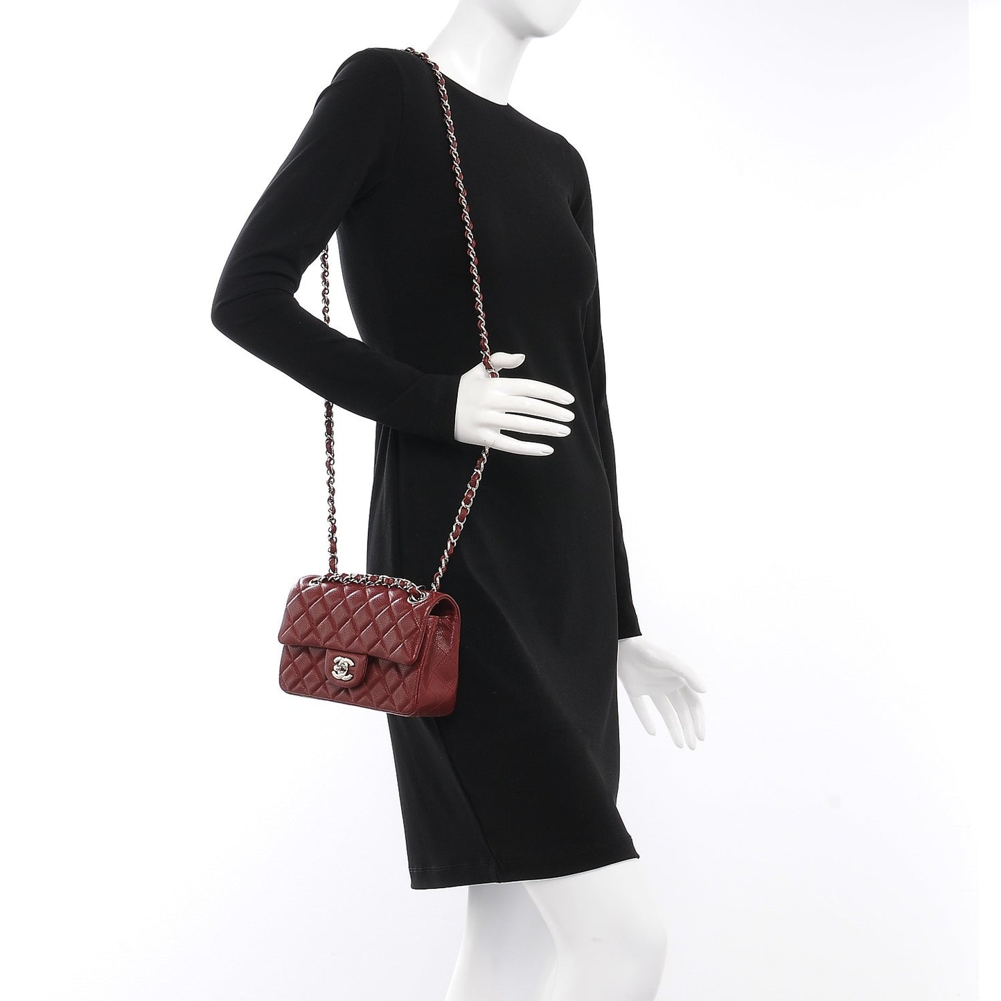 Caviar Quilted Mini Rectangular Flap Dark Red