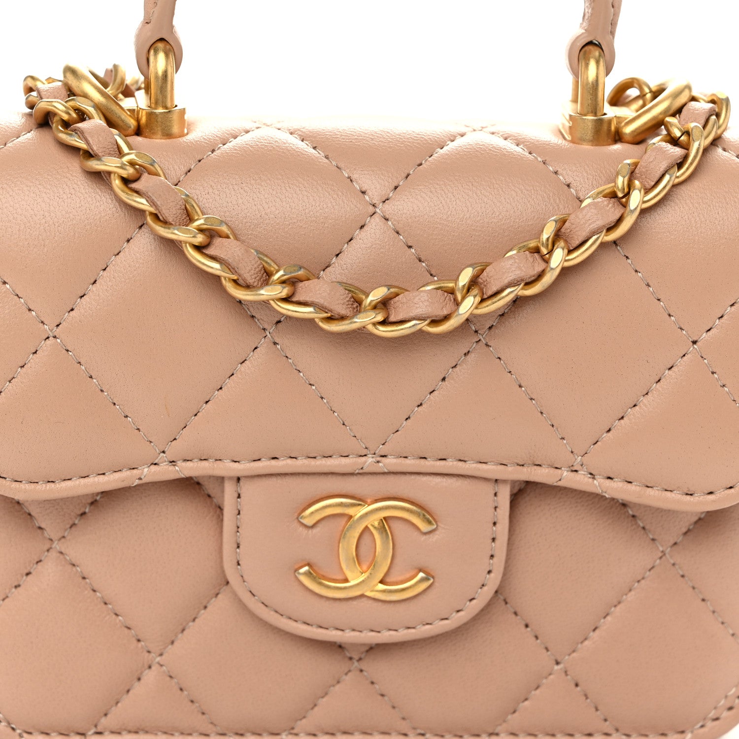 Chanel Lambskin Quilted Top Handle Flap Coin Purse With Chain Beige 9 of 11