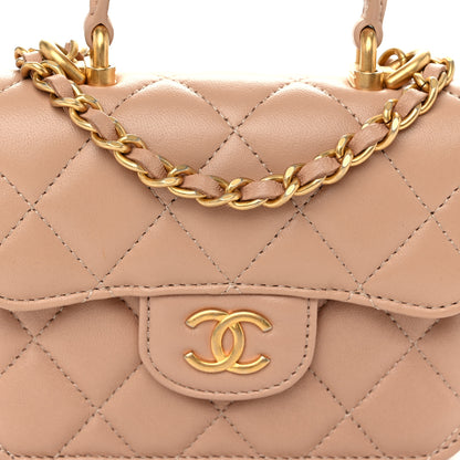Chanel Lambskin Quilted Top Handle Flap Coin Purse With Chain Beige 9 of 11