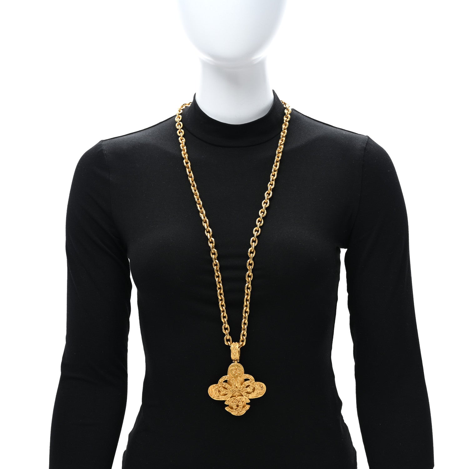 Chanel Metal CC Cross Long Pendant Necklace Gold 2 of 5