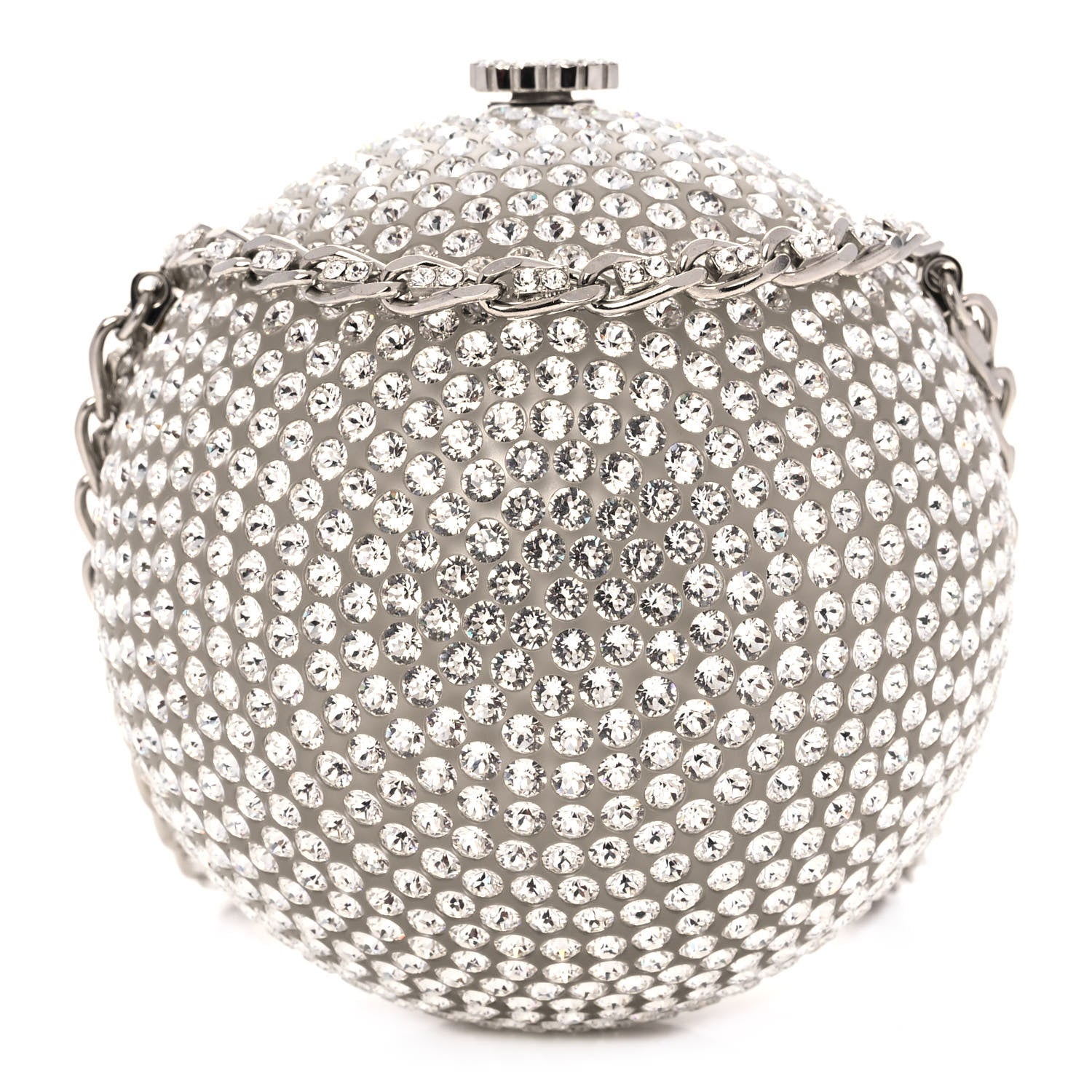 Chanel Plexiglass Strass CC Round Minaudiere Clutch Silver 1 of 9