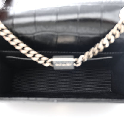 Saint Laurent Calfskin Crocodile Embossed Small Classic Monogram Kate Tassel Satchel Black 6 of 14