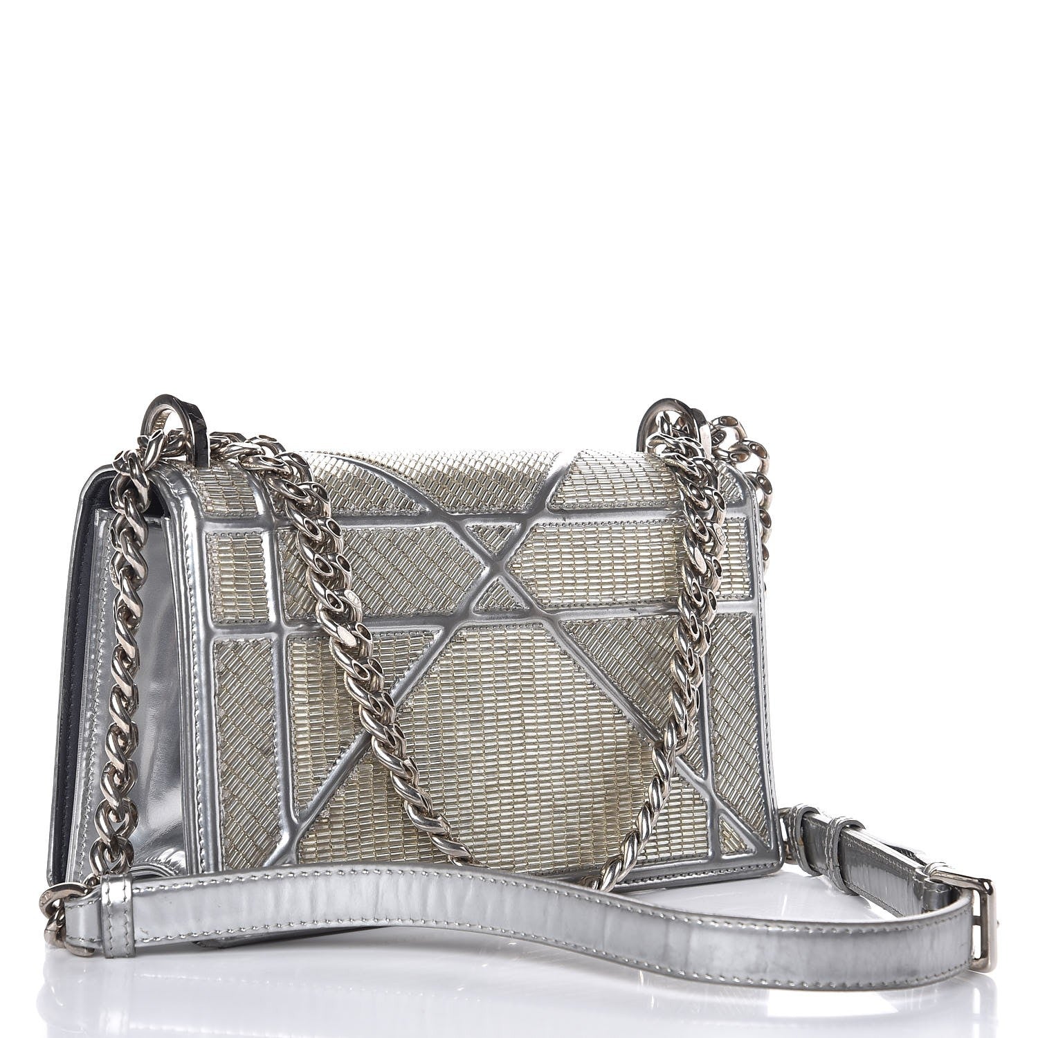 Christian Dior Metallic Calfskin Beaded Small Diorama Flap Bag Silver 3 of 12