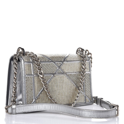 Christian Dior Metallic Calfskin Beaded Small Diorama Flap Bag Silver 3 of 12