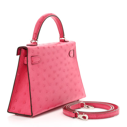 Hermes Ostrich Kelly Sellier Mini 20 Rose Tyrien 3 of 12