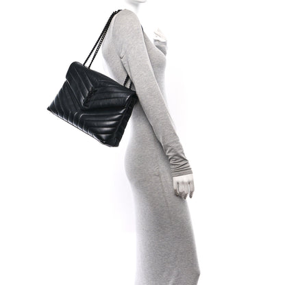 Saint Laurent Calfskin Y Quilted Monogram Monochrome Medium Loulou Chain Satchel Black 2 of 10