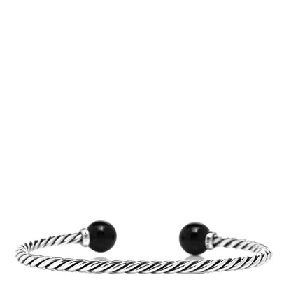David Yurman Sterling Silver Diamond Onyx 9mm Solari Bracelet 3 of 5