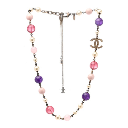 Chanel Pearl Bead CC Necklace Pink Purple Gold 3 of 5