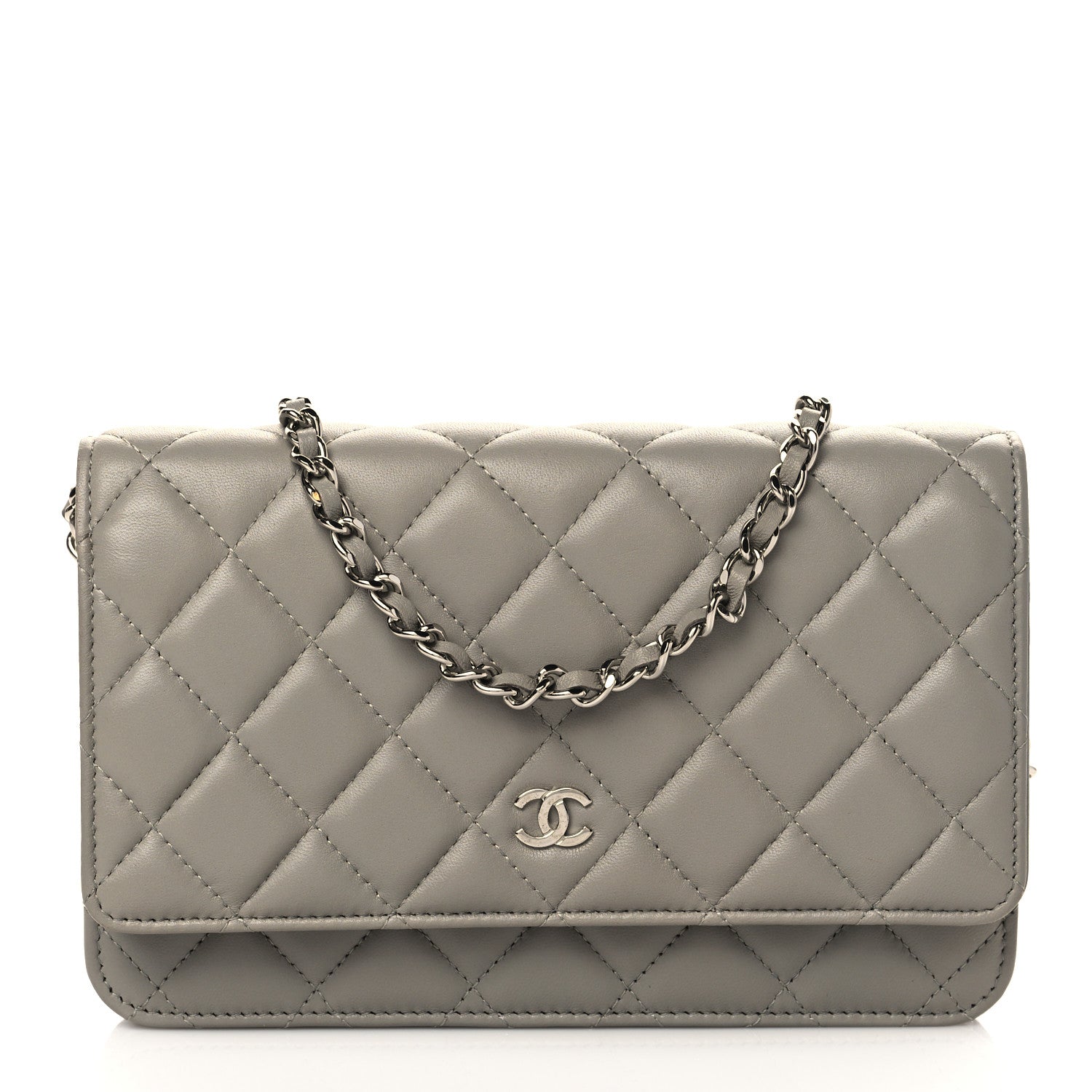 Chanel Lambskin Quilted Wallet On Chain WOC Grey 1 of 10