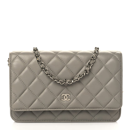 Chanel Lambskin Quilted Wallet On Chain WOC Grey 1 of 10