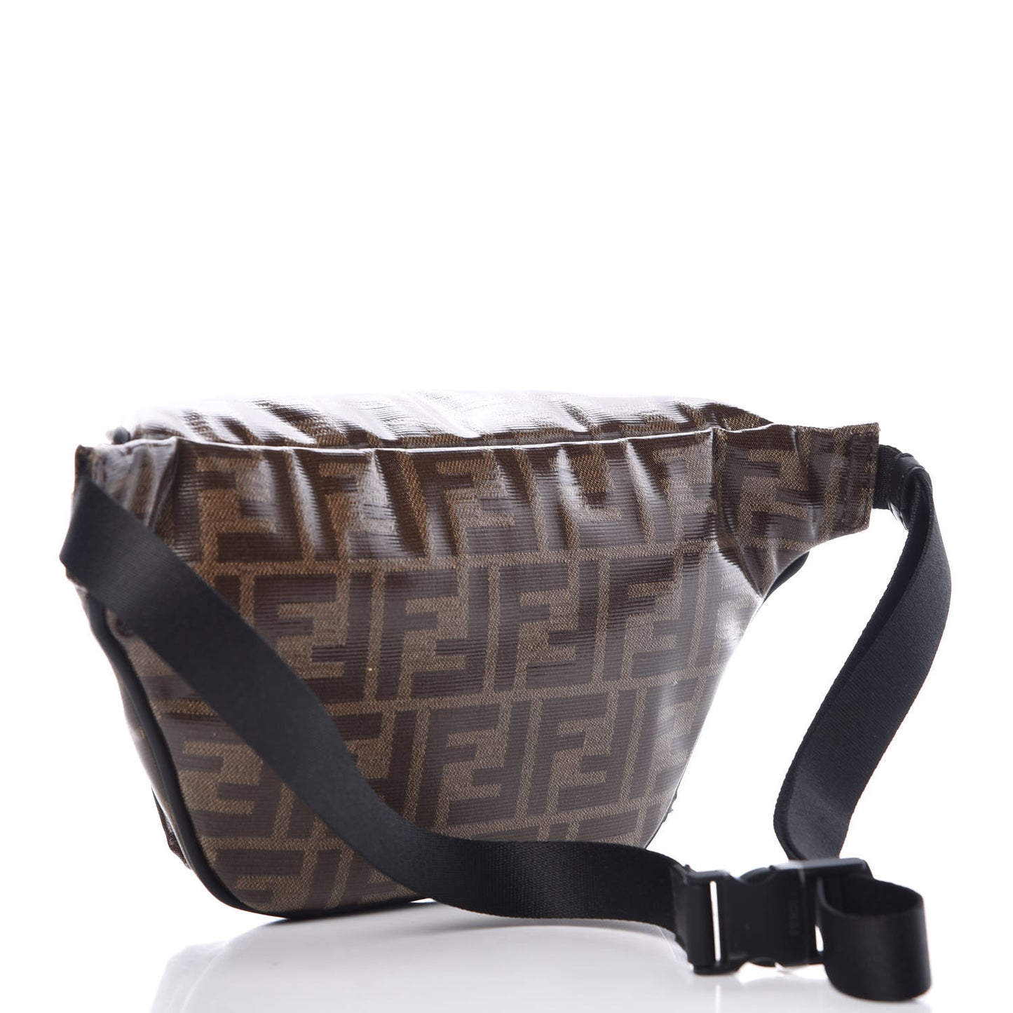 Glazed Fabric Vitello Century FF 1974 Stamp Patch Mens Pocket Belt Bag Mogano Panna Black