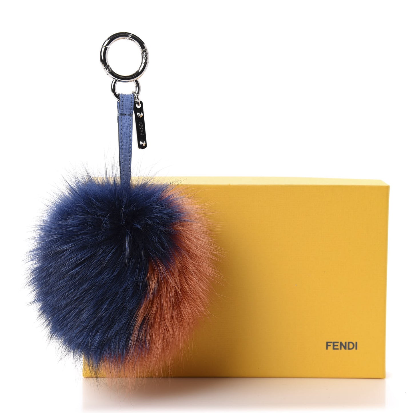 Fox Fur Pom Pom Bag Charm Blue Orange