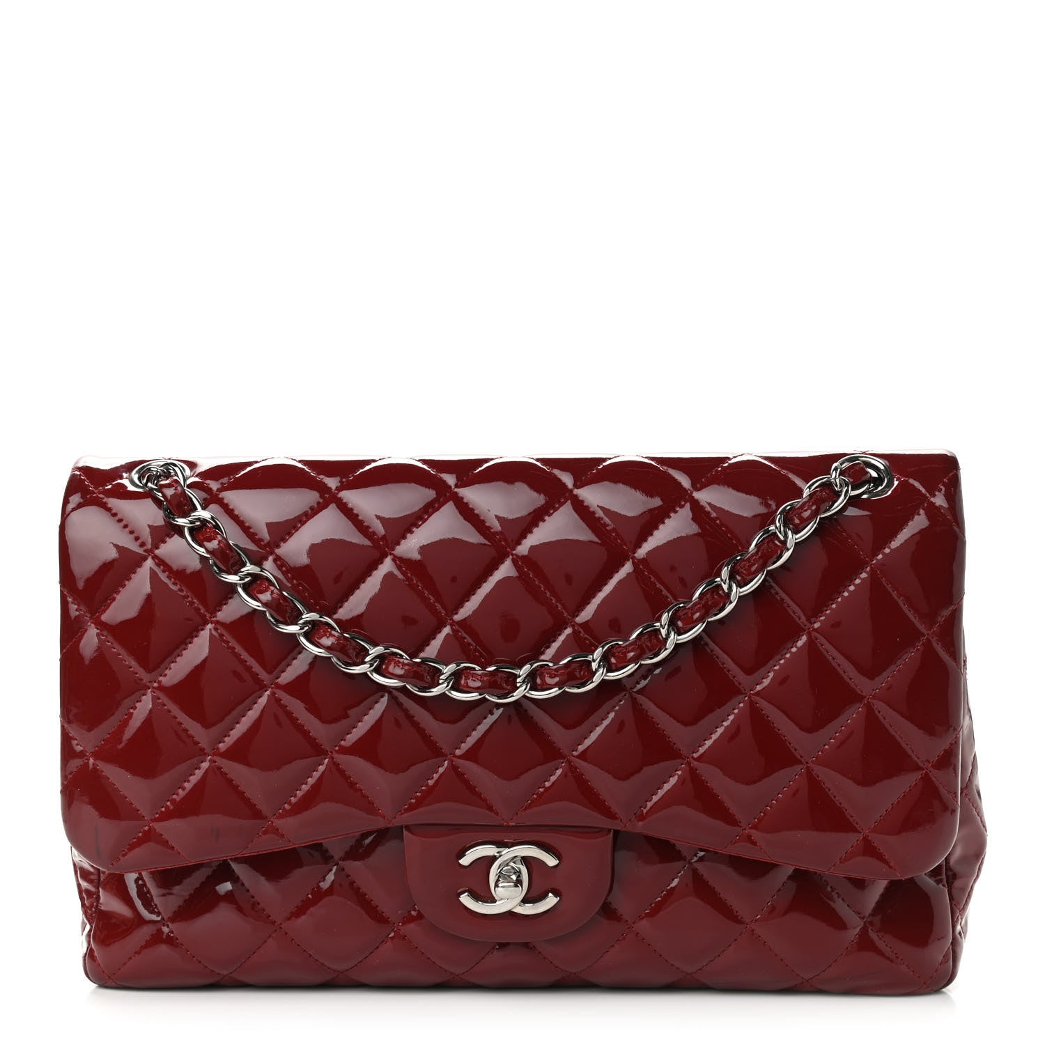 Chanel Patent Quilted Jumbo Double Flap Dark Red 1 of 13