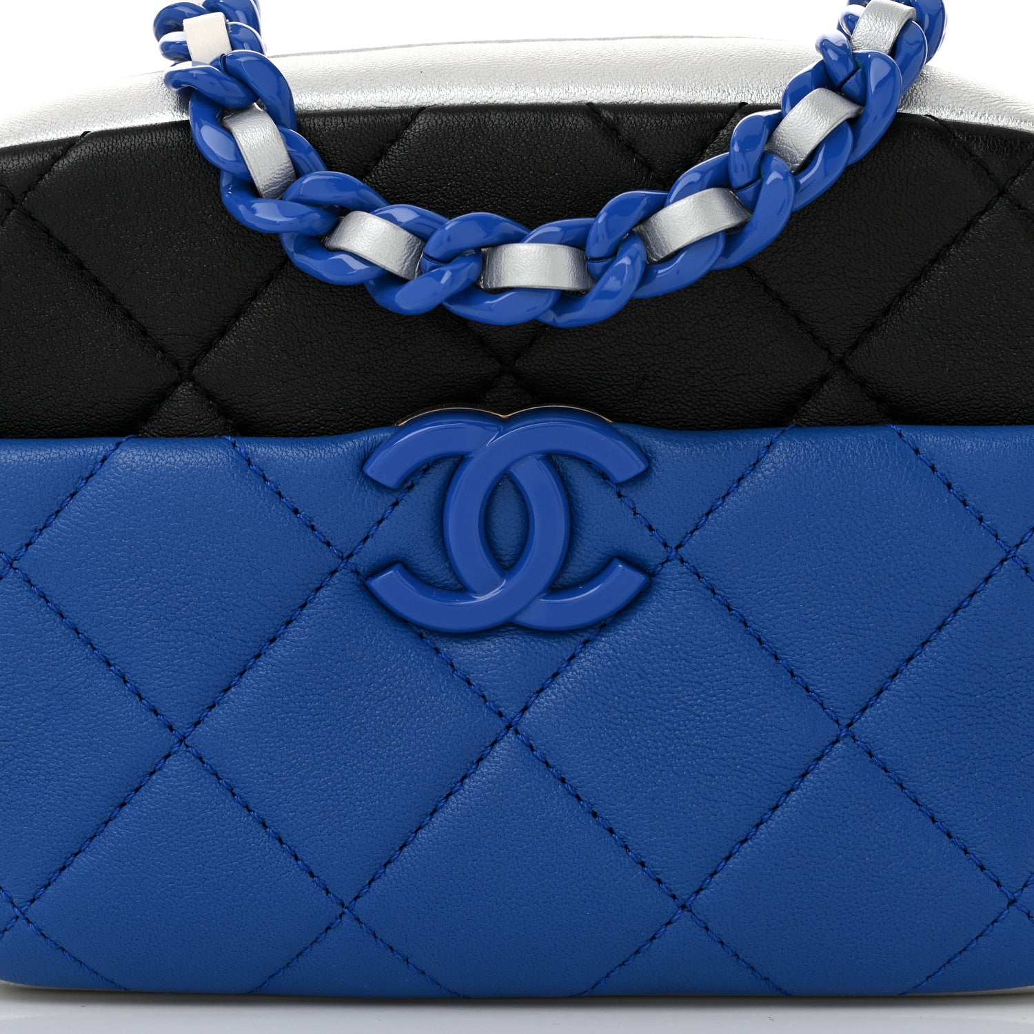 Chanel Shiny Lambskin Monochrome Chain Mini Camera Case Bag Blue Black Silver 8 of 12