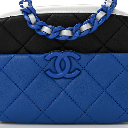 Chanel Shiny Lambskin Monochrome Chain Mini Camera Case Bag Blue Black Silver 8 of 12